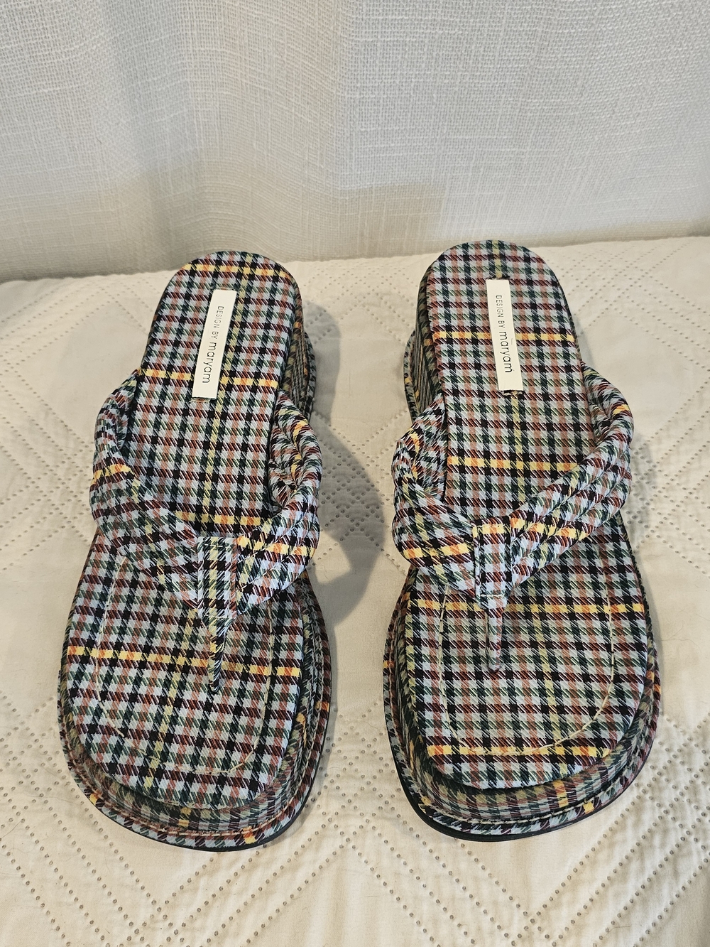 Design by Maryam Plaid Platform Thong Sandals Chunky Retro Y2K EU 40